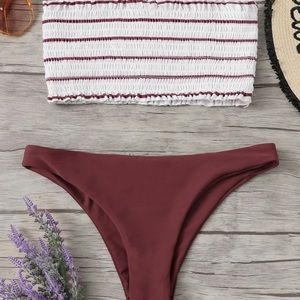 Garnet and white bathing suit